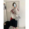 Cárdigan de punto cálido estilo Fair Isle floral coreano para mujer, suéter abrigo holgado estilo retro perezoso para primavera y otoño