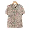 Camisa de manga corta para mujeres de mediana edad y mayores 2026, top veraniego elegante con estampado y bordado para madres, talla grande que rejuvenece