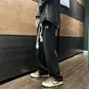 Jeans casuales versátiles de estilo callejero retro americano para hombre, de moda, cintura elástica con cordón, pierna recta holgada
