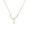 Collar Colgante de Diamante Único con Gota de Agua y Pedrería de Dos Puntas para Mujer, Venta Caliente, Nuevo, Estilo de Lujo Ligero Exquisito de Nicho, Cadena para Clavícula con Sentido de Alta Gama
