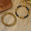 Novo acessório de mão masculino minimalista transfronteiriço pulseira, conjunto de pulseiras de contas de madeira natural, conjunto de contas elásticas empilháveis