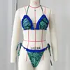 Biquíni triangular vintage com borda franzida floral, biquíni sexy de amarrar nas costas e cintura baixa, comércio exterior transfronteiriço 2026