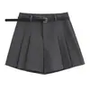 Shorts Casuais de Terno Cinza de Alta Qualidade para Mulheres Verão 2026 Saia-Short Plissada Retrô Solta de Perna Larga Linha A Hot Pants