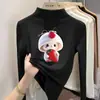 Camiseta base de forro polar con estampado para niñas, cuello alto medio, camiseta de otoño e invierno para bebés niñas, ropa interior cálida para niños, top casual