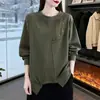 Sudadera de punto con cuello redondo para mujer talla grande, moderna, versátil, de manga larga, estilo nuevo Primavera 2026, top con diseño irregular de patchwork