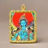 Pingente Thangka do Xizang Zakilam Quadrado Liga de Aço Titânio Dourado Vários Padrões de Minério Podem Escolher Direto da Fábrica