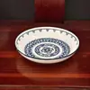 Plato de Cerámica Vajilla Hogar Plato de Porcelana Azul y Blanco Color Bajo Esmalte Plato Plato de Fruta Plato Hondo Disco Plato de Sopa para Microondas