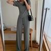 Traje de Verano de Manga Corta para Mujer, Moderno y Sencillo, Nuevo Diseño Casual Transfronterizo, Top Nicho, Pantalones de Pierna Ancha Conjunto de Dos Piezas