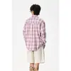 Camisa de Manga Larga a Cuadros con Solapa de Color Contrastante Estilo Retro Americano Rumei Nueva Colección Primavera para Pareja Chaqueta Camisa Cardigan Suelta