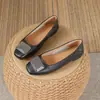 Zapatos Planos de Piel Genuina para Mujer 2025 Nuevo Estilo Francés Punta Cuadrada Poco Profunda Suela Suave Zapatos de Mamá Zapatos Talla Grande 41-43