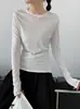 Camiseta base de manga larga ajustada con cuello redondo minimalista de estilo coreano para mujer, adecuada para primavera y otoño, color liso, elástica, camiseta de capa interior, ropa de mujer transfronteriza