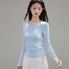Camiseta Básica Versátil de Manga Larga Eco-Silk 260g para Mujer, Cuello Redondo de Otoño, Hombro Normal, Prenda Base