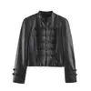 Comércio Exterior 2026 Outono Nova Moda Feminina Estilo Europeu e Americano Elegante Jaqueta de Couro com Gola Alta e Fivela de Nó 5479243