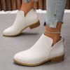 Botas de Cuero de Exportación Europea y Americana Talla Grande Botas para Mujer Color Puro Ajustadas Punta Fina Cierre Trasero Casual Suela Gruesa Tacón Grueso Botas Individuales para Mujer