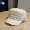 Boina de algodão lavada com tachas retrô única para mulheres, chapéu de topo plano estilo japonês vintage, versátil e que afina o rosto