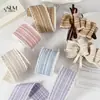 Fita xadrez de renda com borda crua, fita listrada com borda de botão, embrulho de presente, buquê, laço, fita para acessório de cabelo DIY