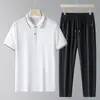 Traje Deportivo Casual de Nuevo Estilo para Verano para Hombres de Mediana Edad y Mayores, Camisa Polo de Seda de Hielo, Conjunto de Dos Piezas para Papá de Manga Corta Polo+