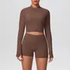 Shorts Esportivos Justos de Cintura Alta Levanta Bumbum com Zíper Externo Jaqueta Roupa de Yoga Naked Casual Roupa de Corrida Fitness Conjunto