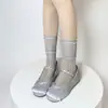 Calcetines holgados con ribete de encaje para primavera y verano, calcetines altos de malla fina Lolita Jk con rayas verticales y lazo de purpurina fina para la pantorrilla
