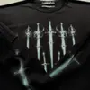 Diseño de Top Oscuro Retro Estilo Ins, Camiseta de Manga Larga con Cuello Redondo, Unisex, con Decoración de Remaches Metálicos, Falso Dos Piezas