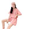 Traje Casual de Verão para Meninas Rosa Branco Amor 2025 Crianças Grandes Manga Curta Shorts Moda Moda Conjunto de Duas Peças