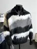 Suéter Retro Estilo Perezoso de Piel Sintética de Visón con Bloques de Color y Rayas para Hombre, Suéter de Estilo Americano con Cuello Camisero para Pareja, Tejido de Punto Irregular