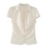 Roupas Femininas Transfronteiriças 2026 Moda Europeia e Americana Slim Fit Algodão Estampado de Bolinhas Blusa Plissada Manga Curta para Mulheres M87020