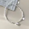 Nalan Plata S925 Exquisito y Sencillo Estilo Ins Colgante Redondo Tubo Curvo Cuadrado Geométrico Corazón Roto de Plata Pulsera S8300