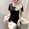 2024 Verano Nueva Moda Camiseta Irregular Diseño para Mujer Top Occidental Ajustado Manga Corta Camiseta Trendy