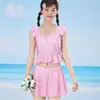Traje de baño para mujer nuevo de dos piezas falda dividida bóxer para niña traje de baño conservador para estudiante traje de baño a cuadros