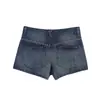 Shorts de tiro bajo versátiles y de gran venta marca Z con remaches, estilo europeo y americano para mujer, mezclilla, poliéster spandex azul oscuro ZA