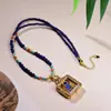 Nuevo Estilo Chino Estilo Tíbet Pequeño Thangka Cadena de Cuentas Buda de la Medicina Cadena para la Clavícula Tendencia Nacional Retro Lapis Lázuli Collar Cadena de Cuerda Colgante