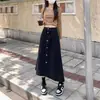 Saia Midi Jeans Preta Nova Plus Size para Primavera e Outono 2026 para Mulheres Cintura Alta Retro Modeladora Linha A