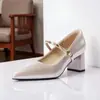 Sapatos Femininos Mary Jane Rasos Estilo Francês Retro Marrom Bico Fino Salto Bloco Novos para Primavera e Outono 2026 com Tira Metálica