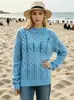 Suéter de Tricô Vazado, Estilo Solto e Casual para Primavera e Outono, Suéter de Tricô Torcido Transparente, Blusa Fina para Férias na Praia