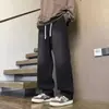 Novos jeans masculinos pretos de perna larga, estilo retrô americano, calças compridas casuais retas e largas para homens, para primavera e outono