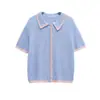 Conjunto de Punto Casual para Mujer de Exportación Transfronteriza Europea y Americana: Camisa Polo de Punto + Pantalones Cortos de Punto