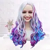Venda Quente Transfronteiriça Cor Peruca COS Universal Europeia e Americana Peruca Gradiente Touca de Cabelo Seda de Alta Temperatura Cabelo Longo Cacheado de Meninas Ponto Médio