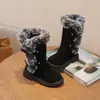 2026 Invierno Nuevas Botas de Algodón Largas Gruesas con Forro de Terciopelo para Niñas, Botas de Algodón Estilo Coreano, Botas Altas de Cuero de Invierno