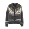 Atacado de roupas femininas estilo europeu e americano ins transfronteiriço: Cardigã de malha jacquard Fair Isle com gola e botões de chifre