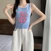 Estampado de Letras Cuello Redondo Color en Contraste Pequeño Chaleco Camisola para Mujer Verano Nuevo Ropa Interior Dulce y Sexy Top Suéter Corto