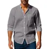 Camisa de Linho Masculina 2026 Amazon Cross-Border Primavera e Outono, Manga Longa, Gola Alta, Respirável, Casual, Novo Estilo Chinês, com Bolso