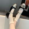 Zapatos Mary Jane Planos Bloque de Color Estilo Coreano Florales Estilo Chanel para Mujer 2026 Nuevos Zapatos sin Cordones de Caña Baja de Cuero Genuino