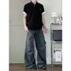 Pantalones cargo plisados retro de múltiples bolsillos transfronterizos para hombres y mujeres, corte holgado, jeans casuales vintage desgastados, modernos
