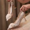Zapatos de Boda de Tacón Alto Grueso, Punta Fina Hebilla Cuadrada Diamante de Cristal Zapatos de Dama de Honor, Zapatos de Novia Franceses de Tacón Alto. Gran Cantidad Te Dará el Mejor Precio
