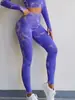 Ropa de yoga tie-dye europea y americana para otoño e invierno, pantalones deportivos ajustados para levantar glúteos, traje de yoga transpirable de manga larga para exteriores, para mujer