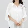 Lotte Transfronteiriça Japonesa e Coreana Solta Verão Manga Morcego Colarinho Pontudo Camisa de Botões Emagrecedora Versátil Casual Top