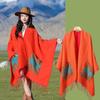 Nuevo Estilo Xinjiang Xizang Capa Chal con Bolsillo de Solapa Pantalones Tejido Yunnan Foto Viaje Exterior Borla Chal Cálido para Mujer