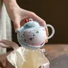 Juego de Té de Viaje Miyan con Conejo Lindo y Flores de Cerezo Pintadas a Mano, Juego de Té Kung Fu Apilable para una Persona, Regalo de Alta Gama