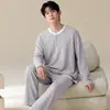 Atacado Tricô Jacquard 200g Manga Longa Calça Longa Pijama Masculino Outono Novo Casual Pulôver Roupa de Casa Conjunto de Duas Peças